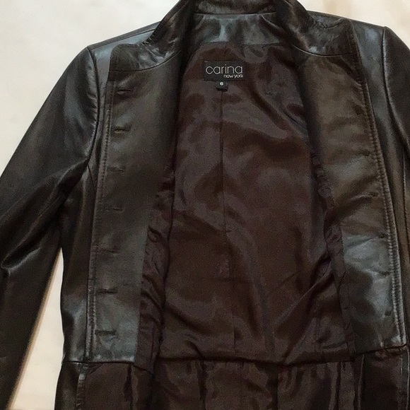 CARINA NEW YORK WOMEN BROWN LONG SLEEVES LEATHER JACKET SZ 6 - Picture 9 of 14